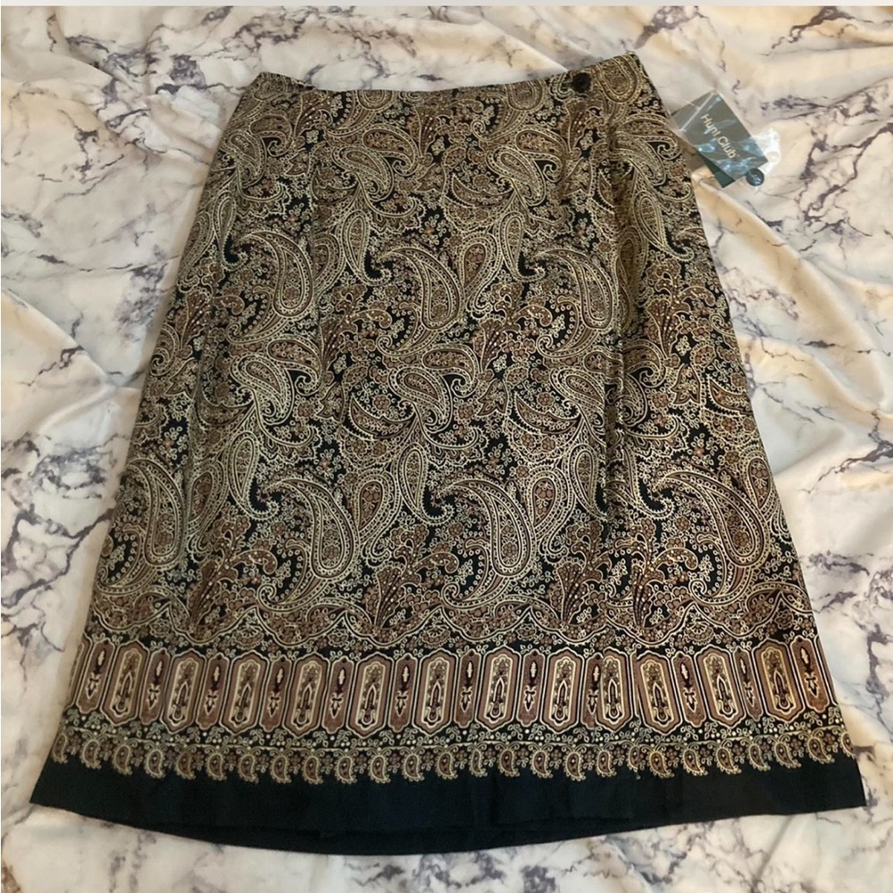 Hunt Club Black & Brown Paisley Midi Skirt
